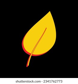 Leaf. Icono Amarillo extruido 3D con los lados rojos un fondo negro. Ilustración.