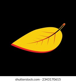 Leaf sign. 3D Extruded Yellow Icon with Red Sides a Black background. Illustration.