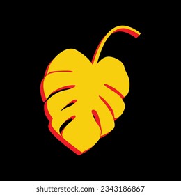Leaf sign. 3D Extruded Yellow Icon with Red Sides a Black background. Illustration.
