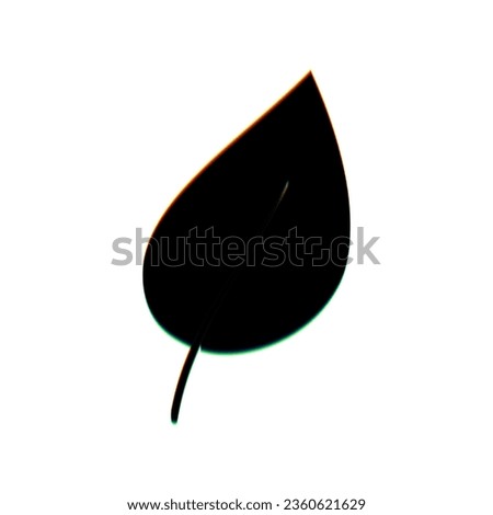 Leaf sign. Black Icon with vertical effect of color edge aberration at white background. Illustration.