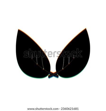 Leaf sign. Black Icon with vertical effect of color edge aberration at white background. Illustration.