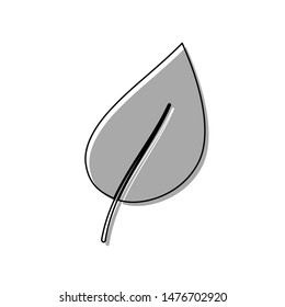 Leaf sign. Black line icon with gray shifted flat filled icon on white background. Illustration.