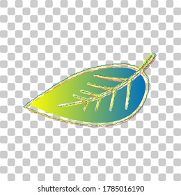 Leaf sign. Blue to green gradient Icon with Four Roughen Contours on stylish transparent Background. Illustration.
