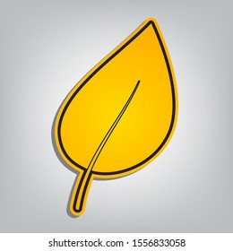 Leaf sign. Flat orange icon with overlapping linear black icon with gray shadow at whitish background. Illustration.