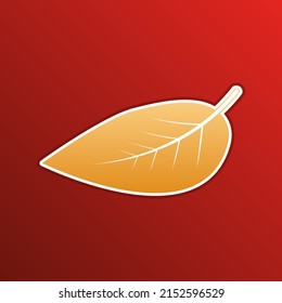 Leaf sign. Golden gradient Icon with contours on redish Background. Illustration.