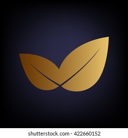Leaf sign. Golden style icon
