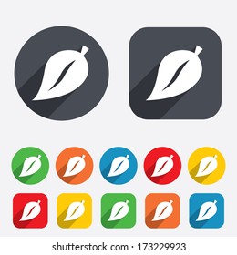 Leaf sign icon. Fresh natural product symbol. Circles and rounded squares 12 buttons. Vector
