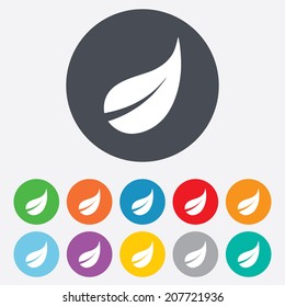 Leaf sign icon. Fresh natural product symbol. Round colourful 11 buttons. Vector