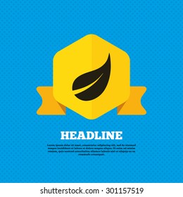 Leaf sign icon. Fresh natural product symbol. Yellow label tag. Circles seamless pattern on back. Vector