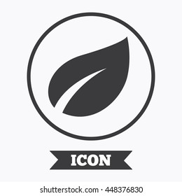 Leaf sign icon. Fresh natural product symbol. Graphic design element. Flat symbol in circle button. Vector