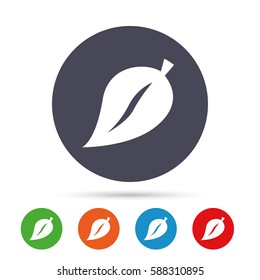 Leaf sign icon. Fresh natural product symbol. Round colourful buttons with flat icons. Vector