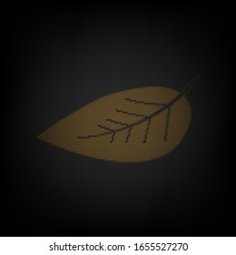 Leaf sign. Icon as grid of small orange light bulb in darkness. Illustration.