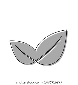 Leaf sign illustration. Black line icon with gray shifted flat filled icon on white background. Illustration.