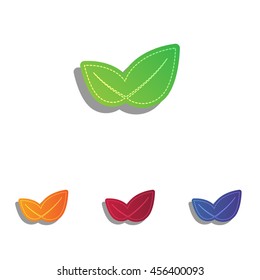 Leaf sign illustration. Colorfull applique icons set.