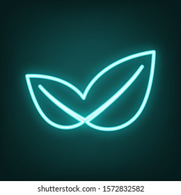 Leaf sign illustration. Cyan neon icon in the dark. Bluring. Luminescence. Illustration.