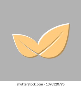 Leaf sign illustration. Emboss effect with light orange icon on gray background.