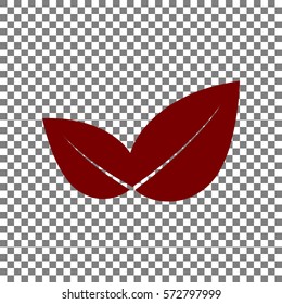Leaf sign illustration. Maroon icon on transparent background.