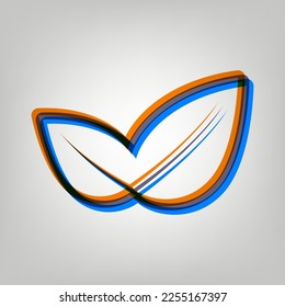 Leaf sign illustration. Stroked Icon in orange, azure and old lavender Colors at gray Background. Illustration.