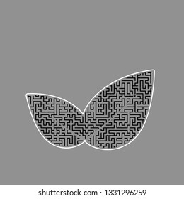 Leaf sign illustration. Vector. Black maze filled icon with white border at gray background.