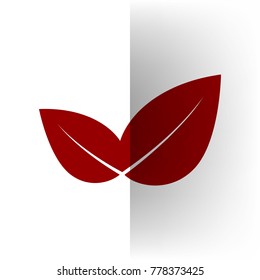 Leaf sign illustration. Vector. Bordo icon on white bending paper background.
