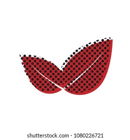 Leaf sign illustration. Vector. Brown icon with shifted black circle pattern as duplicate at white background. Isolated.