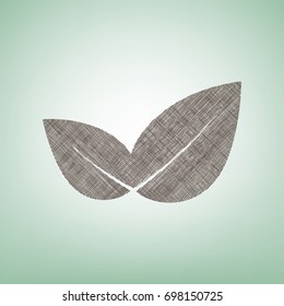 Leaf sign illustration. Vector. Brown flax icon on green background with light spot at the center.