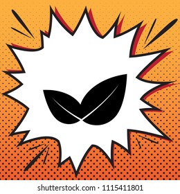 Leaf sign illustration. Vector. Comics style icon on pop-art background.