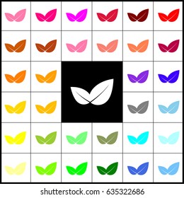 Leaf sign illustration. Vector. Felt-pen 33 colorful icons at white and black backgrounds. Colorfull.