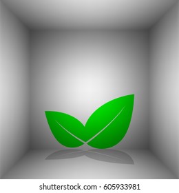 Leaf sign illustration. Vector. Green icon with shadow in the room.