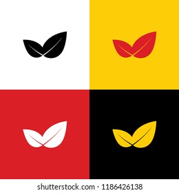 Leaf sign illustration. Vector. Icons of german flag on corresponding colors as background.