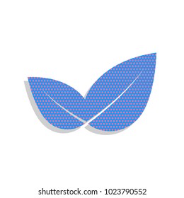 Leaf sign illustration. Vector. Neon blue icon with cyclamen polka dots pattern with light gray shadow on white background. Isolated.