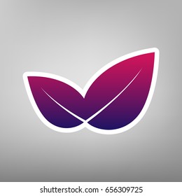 Leaf sign illustration. Vector. Purple gradient icon on white paper at gray background.