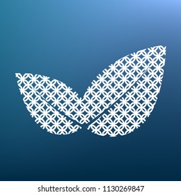 Leaf sign illustration. Vector. White textured icon at lapis lazuli gradient background.