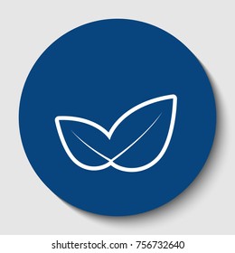 Leaf sign illustration. Vector. White contour icon in dark cerulean circle at white background. Isolated.