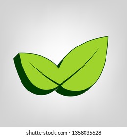 Leaf sign illustration. Vector. Yellow green solid icon with dark green external body at light colored background.