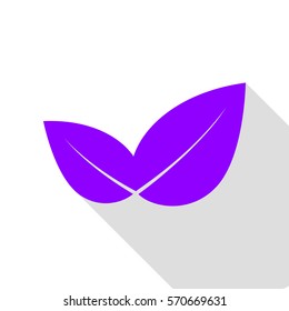 Leaf sign illustration. Violet icon with flat style shadow path.