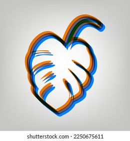 Leaf sign. Stroked Icon in orange, azure and old lavender Colors at gray Background. Illustration.
