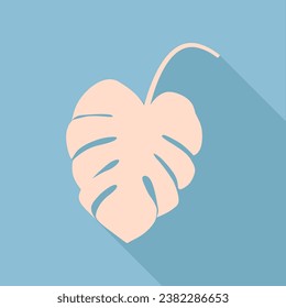 Leaf sign. Unbleached silk Icon with very long shadow at dark sky blue background. Illustration.