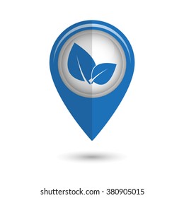 Leaf sign - vector icon;  blue map pointer