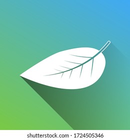Leaf. Icono blanco con sombra ilimitada gris sobre fondo verde a azul. Ilustración.