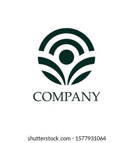leaf and signal, is an illustration of the progress of environmentally friendly technologies in the form of vector logos