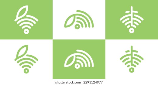 leaf and signal logo design line icon vector illustration