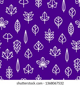 Leaf Signs Thin Line Seamless Pattern Background Include of Maple, Clover, Oak and Birch. Vector illustration of Icons