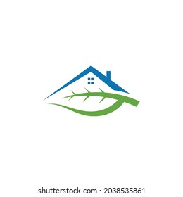 Leaf Silhouette With Abstract Roof Illustration, Environmentally Friendly Logo Design Vector
