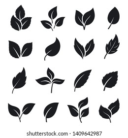 Ensemble noir silhouette de feuille, décoration d'éléments de décoration. Décoration printanière naturelle. Icône vectorielle de feuille sur fond blanc