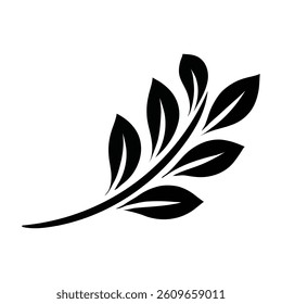 "Leaf Silhouette Vector Illustration – Minimal Black Botanical Branch Isolated on White Background"