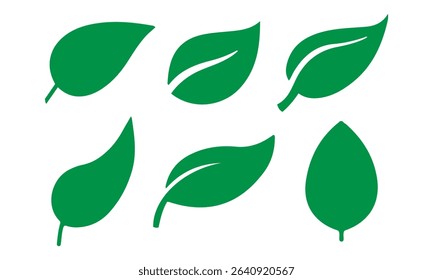 Leaf silhouettes, vector collection, diverse leaves shapes, nature elements. Ideal for eco friendly brand aesthetics, botanical illustrations.