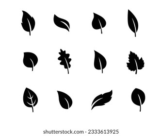 Leaf silhouettes vector set isolated from background. Leaf different shape icon in modern flat style.