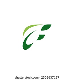 leaf simple with F letter logo design vector template. green color