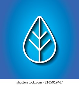 Leaf simple icon vector flat design. White icon with shadow on blue background.ai